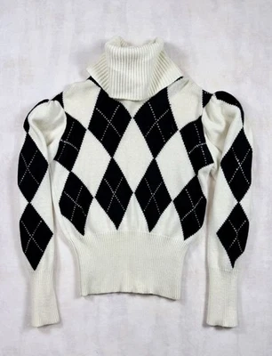 90-е шерсть ягненка воротник свитер Argyle пуф рукава короткая талия Ms. органически - Изображение 1 из 4