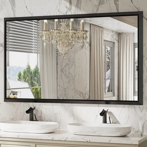 60 x 36 Inch Black Bathroom Vanity Mirror Large Matte Black Rectangle Stereo ... - Picture 1 of 7
