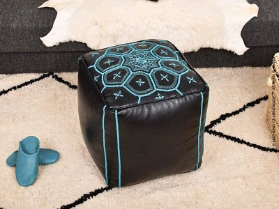 Moroccan Handmade Genuine Leather Boho Pouf Ottoman Footstool STUFFED - Image 1 of 4