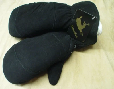 Guantes Gen Deerskin Chopper Mittens Negro Mantequilla Suave Gamuza Forro Extraíble #650 Foto 1 de 4