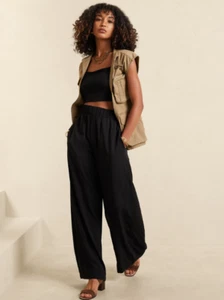 Banana Republic High Rise Wide-Leg Drapey Rayon Pants Black Size SMALL Elastic - Picture 1 of 2