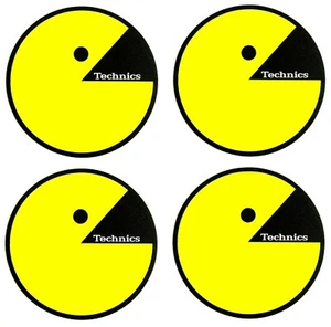 Technics Tecman 2 Pair Yellow on Black Slipmat Vinyl Record LP 12-inch Slip Mat - Picture 1 of 2