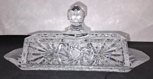 Vintage Pinwheel Crystal Butter Dish Clear Mint 8 1/4" - Picture 1 of 6