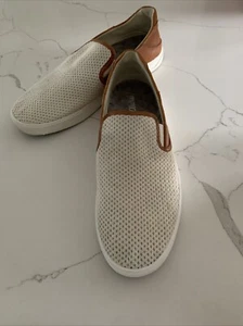 Mocassini scarpe casual slip on da uomo US 13 Olukai Lae’ Ahi Kapa avorio marrone rete - Foto 1 di 15