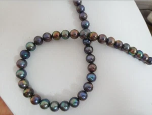 Huge 17"12-15mm Natural South Sea Genuine Black Peacock Round Pearl Necklace 258 - Picture 1 of 4