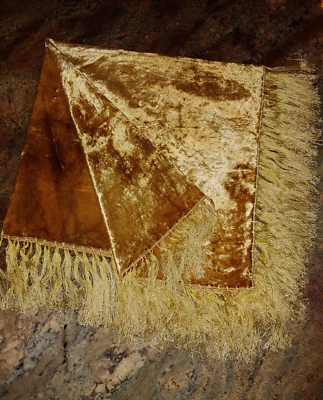 Gold Velvet Fringed Shimmery Tie Dye Hippie Piano Scarf Table Cover 35x36 - Image 1 of 4