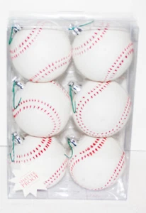 CHRISTMAS ORNAMENT BASEBALL 6 SIX EACH BOX PLASTIC BALLS STITCHES HANGING - Picture 1 of 1