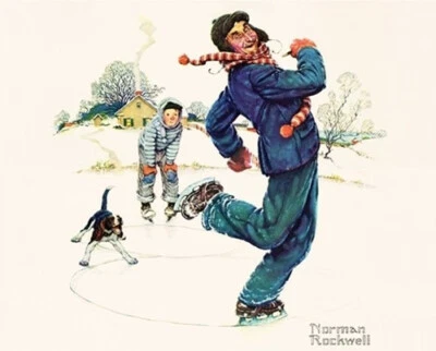 SPRINGS CREATIVE A Norman Rockwell Christmas Ice Skating 36x44 Large Cotton Fabric Panel