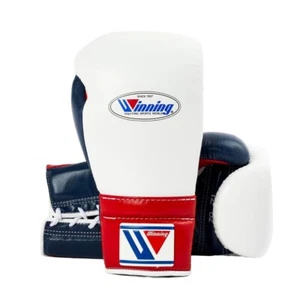 Winning Boxing Gloves 16oz White-Red-Navyblue MS-600 Lace-up type With Box - Picture 1 of 6