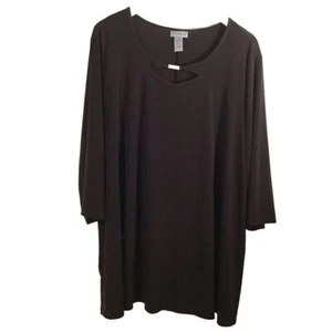 Catherine's 2X tunica in jersey marrone manica lunga chiusura in metallo top blusa - Foto 1 di 8