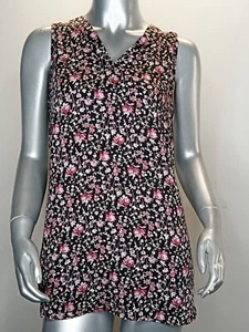 White House Black Market Size Medium Shirt Black Floral Sleeveless Strappy - Picture 1 of 7
