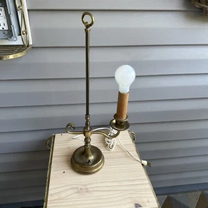 Vintage Brass Student Lamp Desk Table with Handle Loop  - Picture 1 of 7