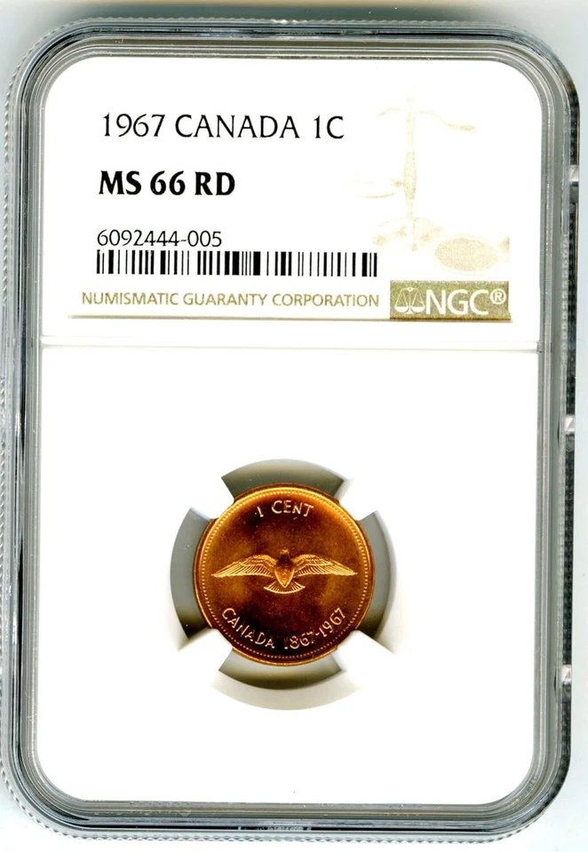 1967 CANADA CENT NGC MS66 RD DOVE CENTENNIAL 1867-1967 UNCIRCULATED PENNY - Image 1 of 2