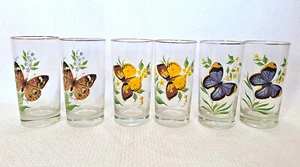 Set Of 6 Vintage West Virginia Glass Company Butterfly Glasses Gold Rim 5.5" - Picture 1 of 5