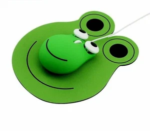 Wired Mouse and Pad Cute Frog Design Optical Ergonomic 1600DPI for Office School - Picture 1 of 14