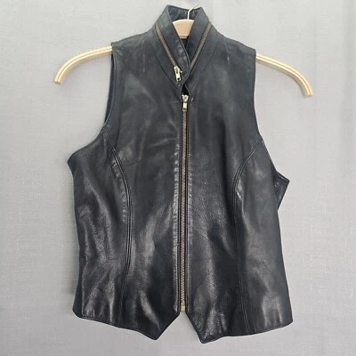 Chaleco de cuero negro Donna Karan para mujer talla S Foto 1 de 4