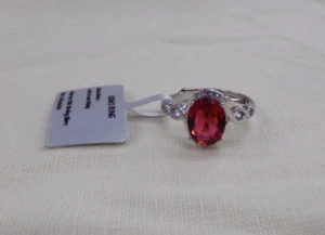 Womens Adjustable Silver Ring Signed 925 With Lab Created Beautiful Ruby - Picture 1 of 5