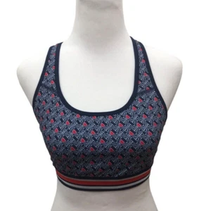 Champion Womens Large All Over Logo Print Red White Blue Sports Bra Racerback - Picture 1 of 3
