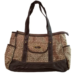 Baby Boom Diaper Bag Brown Hearts & Flowers Patterned Tote Multiple Pockets - Picture 1 of 14