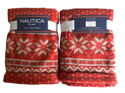 Juego de 2 toallas de mano Nautica Navidad copo de nieve Fair Isle baño rojo blanco Foto 1 de 4