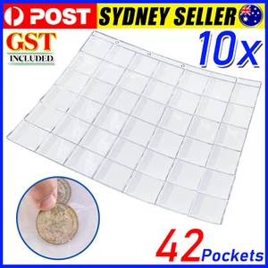 10x 42 Pockets Coin Holder Sheet Clear Storage Page Collection Album Folder Book - Picture 1 of 8