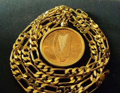Centavo de la suerte irlandés 1995 para hombre con cadena FIGARO de 4 mm de ancho llena de oro de 24" de alta calidad Foto 1 de 3