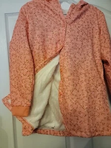Girls Size 7 Lined Jacket Floral Print Pink. Hood. - Picture 1 of 5