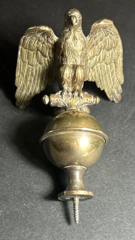 Vtg Brass American Eagle On Globe Screw Clock Furniture Flagpole Topper Finial Cover