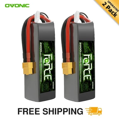 2X OVONIC Force 14.8V 130C 2200mAh 4S Lipo Battery XT60 For 1/10 Scale Buggy US - Image 1 of 4
