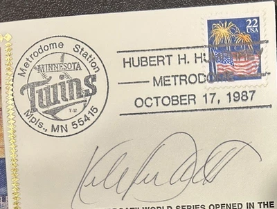 Autographed Gateway Envelope by KIRBY PUCKETT 10/17/87 World Series JSA Cert - Image 1 of 2