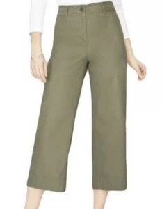 Talbots Womens Olive Green Wide Leg Crop Chino Pants Flat Front Size 6P - Picture 1 of 8