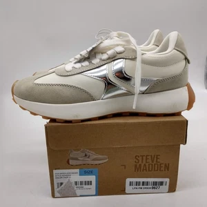 Steve Madden Kendrix Shoes Womens Size 9 Taupe Silver Gum Sole Sneaker KDRX01S1 - Picture 1 of 10
