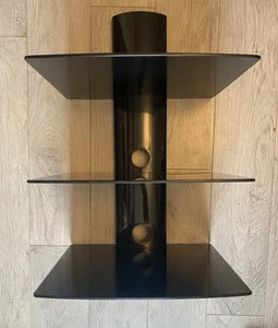 Omnimount 3 Tier TV Wall Mount Floating Shelves Tempered Glass AV Shelf Black - Picture 1 of 2