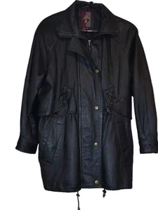 G-III Leather Jacket Black Mens M full zip Adjustable waist heavy VTG - Picture 1 of 20