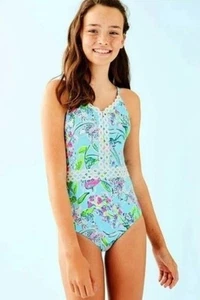 Lilly Pulitzer Girls Mals Swimsuit One Piece Bali Blue Sway This Way 3 - Picture 1 of 6