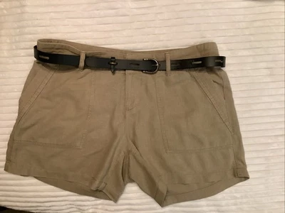 "Pantalones cortos APT 9 para mujer con cinturón marrón mezcla de lino talla 10 ajuste moderno entrepierna de 5"" ECU" Foto 1 de 4