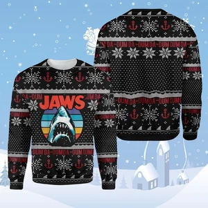Jaws Shark Dum Da Ugly Christmas Sweater - Picture 1 of 2