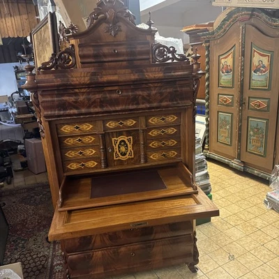 Prunk Sekretär Louis Phillipe Nussbaum Möbel Spätbiedermeier Antik Schreibtisch - Bild 1 von 4