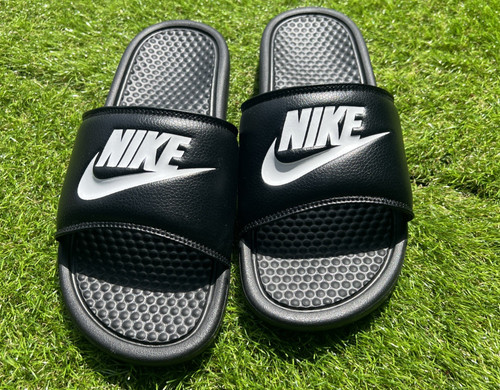 Sandali Nike donna 9 Benassi JDI casual slip on slide nero ecopelle ballerine