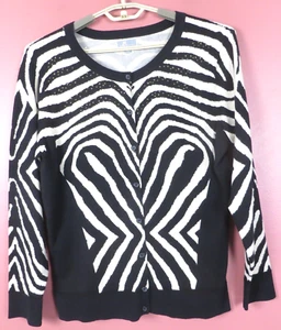 SC001401- JM COLLECTION Women Cotton Cardigan Sweater Long Sleeve Animal Beads L - Picture 1 of 9