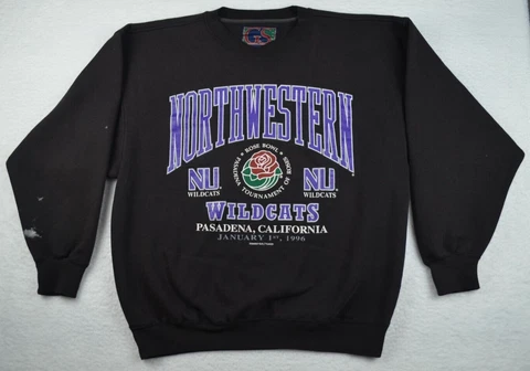 VINTAGE 1996 Northwestern Wildcats Rose Bowl Black Sweatshirt Mens Size Large Cover
