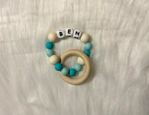 Personalized Silicone And Wood Baby Teething Rings - Picture 1 of 1