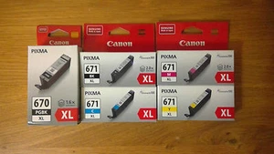 Any 1x ORIGINAL CANON genuine PG 670XL BK CLI 671XL BK/C/M/Y INK CARTRIDGE Pixma - Picture 1 of 14