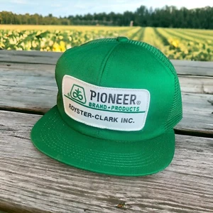 Vintage K Products Pioneer Fertilizer Royster-Clark Seed Green Snapback Farm Hat - Picture 1 of 9