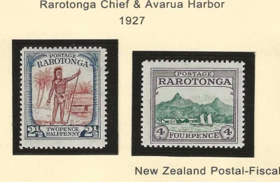 Cook Islands Scott #76-#77 mint hinged 1927 Raratonga Chief, Avarua Harbor og f/ - Image 1 of 2