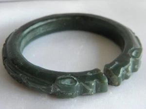 BEAUTIFUL VINTAGE TWO DRAGON NEPHRITE JADE STONE TIBETAN BANGLE COOL BRACELET - Picture 1 of 14