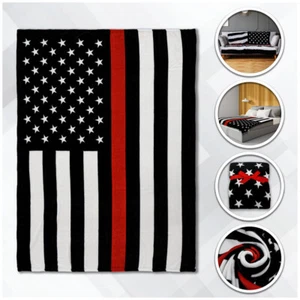 Manta delgada de línea roja manta de felpa suave manta del departamento de bomberos 50x60 pulgadas - Imagen 1 de 8