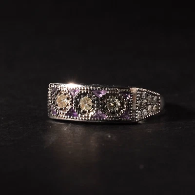 Art Deco Style Diamond Amethyst Ring Sterling Silver Birmingham Size M / US 6 - Image 1 of 4