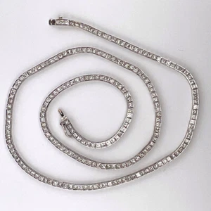 11.5 cttw Princess Cut Diamond Tennis Necklace 18K White Gold Riviere Estate - Picture 1 of 11