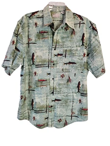 Camisa Estampado Pesca con Mosca Edición Natural Botón Frontal Talla Mediana 100% Algodón - Imagen 1 de 5